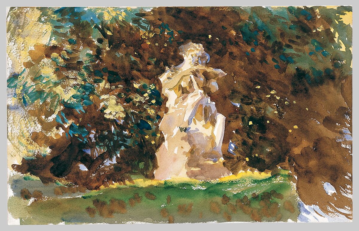 Boboli Garden, Florence, John Singer Sargent (American, Florence 1856–1925 London), Watercolor, gouache, and graphite on white wove paper, mounted on board, American