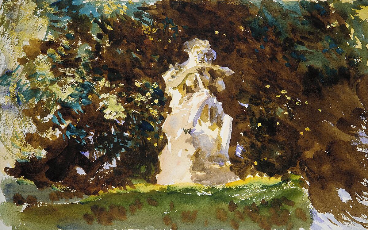 Boboli Garden, Florence, John Singer Sargent (American, Florence 1856–1925 London), Watercolor, gouache, and graphite on white wove paper, mounted on board, American