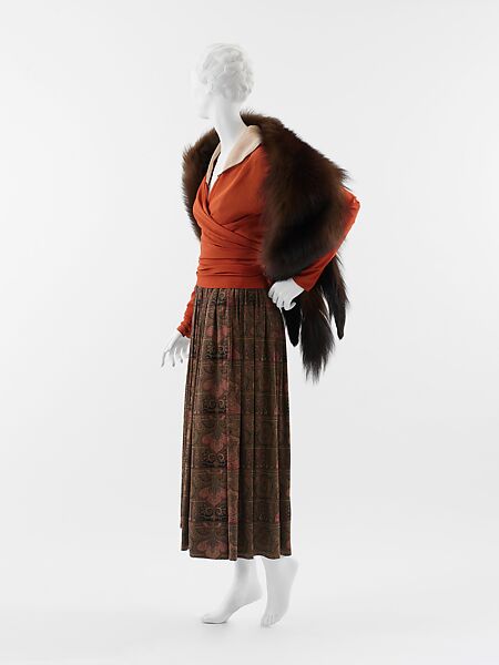 "Feuille d'automne", Paul Poiret (French, Paris 1879–1944 Paris), a, b) silk; c) fur, silk, French 