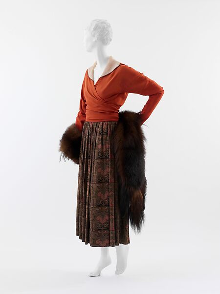 "Feuille d'automne", Paul Poiret (French, Paris 1879–1944 Paris), a, b) silk; c) fur, silk, French