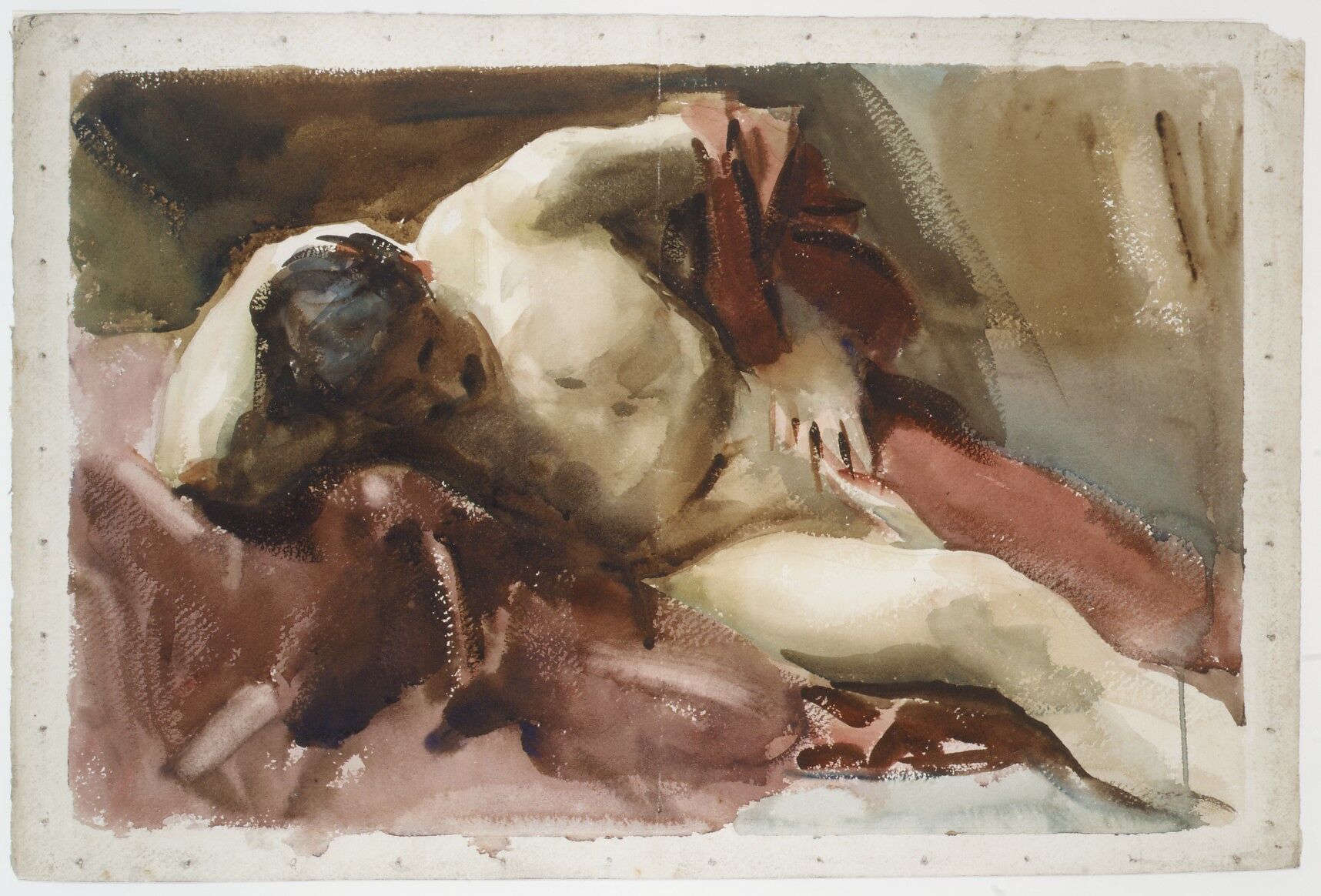 Italian Model, John Singer Sargent (American, Florence 1856–1925 London), Watercolor and graphite on white wove paper, American