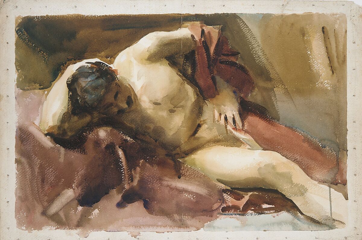Italian Model, John Singer Sargent (American, Florence 1856–1925 London), Watercolor and graphite on white wove paper, American