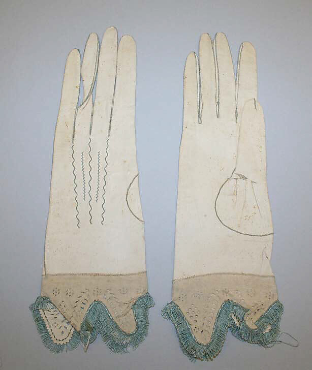 Gloves, leather, silk, probably American 