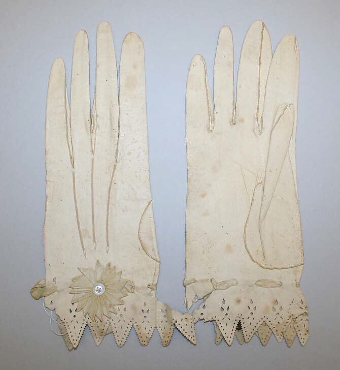 Gloves, leather, silk, probably American 