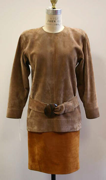 Ensemble, Yves Saint Laurent (French, founded 1961), a,c) leather, silk; c) leather, wood, metal, French 