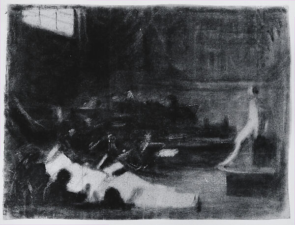 Life Study Class, John Singer Sargent (American, Florence 1856–1925 London), Charcoal on off-white laid paper, American