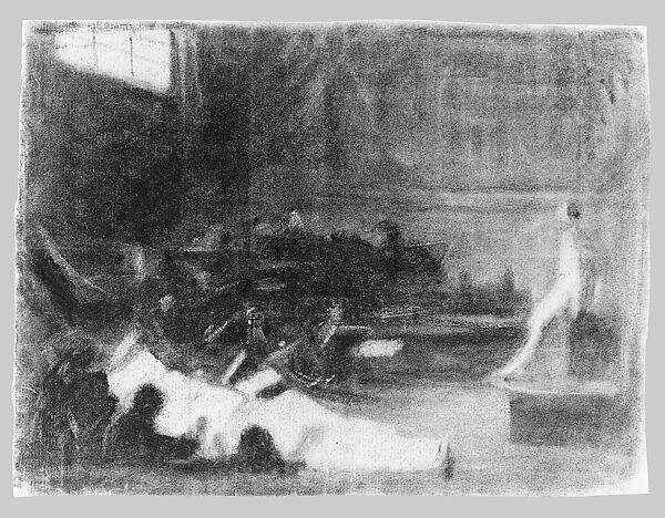 Life Study Class, John Singer Sargent (American, Florence 1856–1925 London), Charcoal on off-white laid paper, American