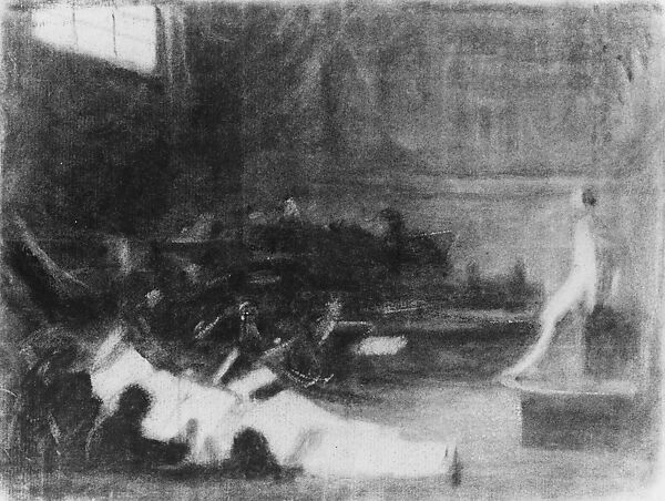 Life Study Class, John Singer Sargent (American, Florence 1856–1925 London), Charcoal on off-white laid paper, American 