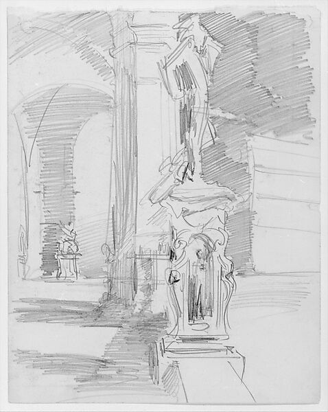 Loggia dei Lanzi, Florence, John Singer Sargent (American, Florence 1856–1925 London), Graphite on off-white wove paper, American