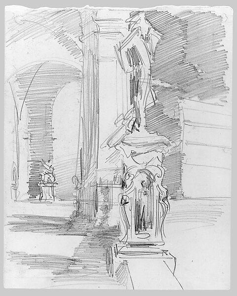 Loggia dei Lanzi, Florence, John Singer Sargent (American, Florence 1856–1925 London), Graphite on off-white wove paper, American