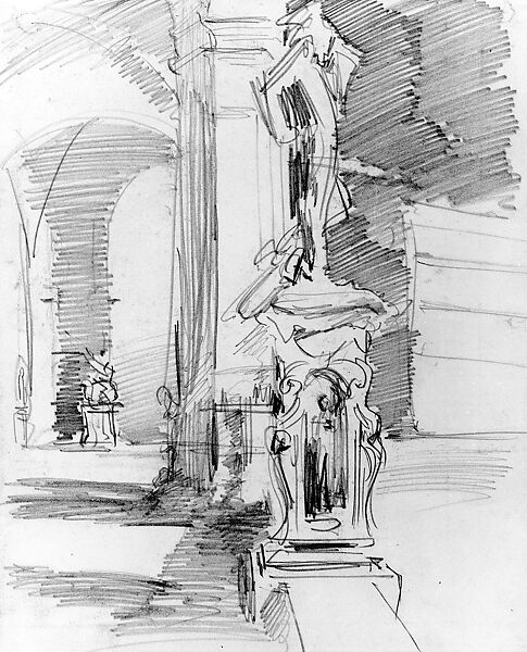 Loggia dei Lanzi, Florence, John Singer Sargent (American, Florence 1856–1925 London), Graphite on off-white wove paper, American 
