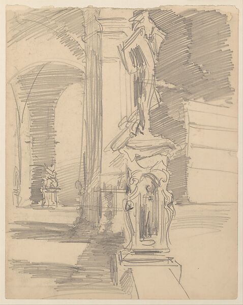 Loggia dei Lanzi, Florence, John Singer Sargent (American, Florence 1856–1925 London), Graphite on off-white wove paper, American