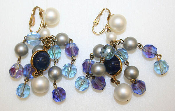 Earrings, crystal, pearls, stone, American 