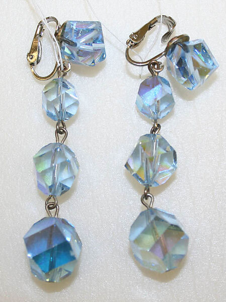 Earrings, crystal, American