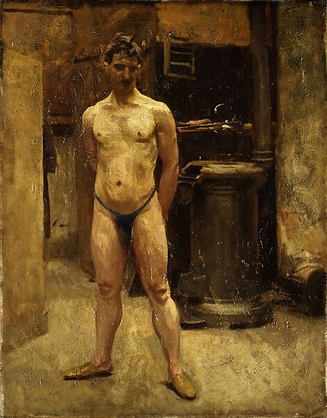 A Male Model Standing before a Stove, John Singer Sargent (American, Florence 1856–1925 London), Oil on canvas, American 