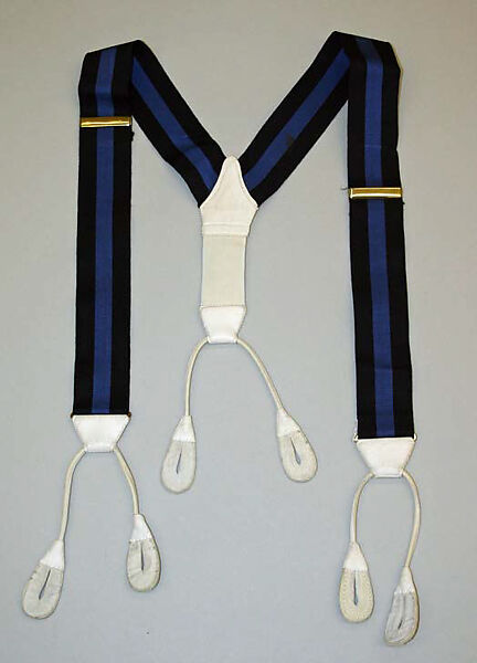 Suspenders, knit, rubber, leather, metal, British 