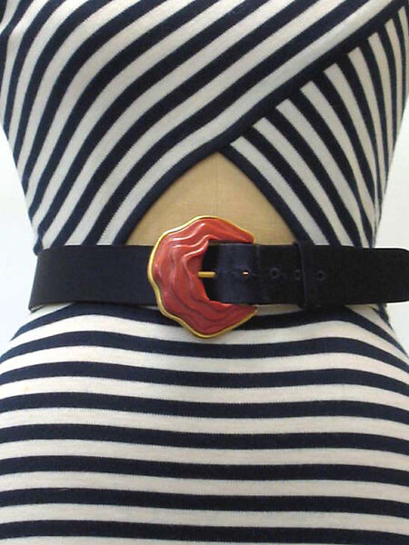 Dress, Oscar de la Renta, LLC. (American, founded 1965), a) wool; b) silk, enamel, metal, leather, American