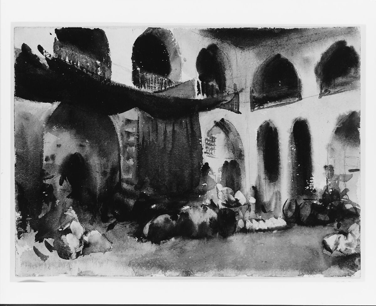 Market Place, John Singer Sargent (American, Florence 1856–1925 London), Watercolor, gouache, and graphite on white wove paper, American