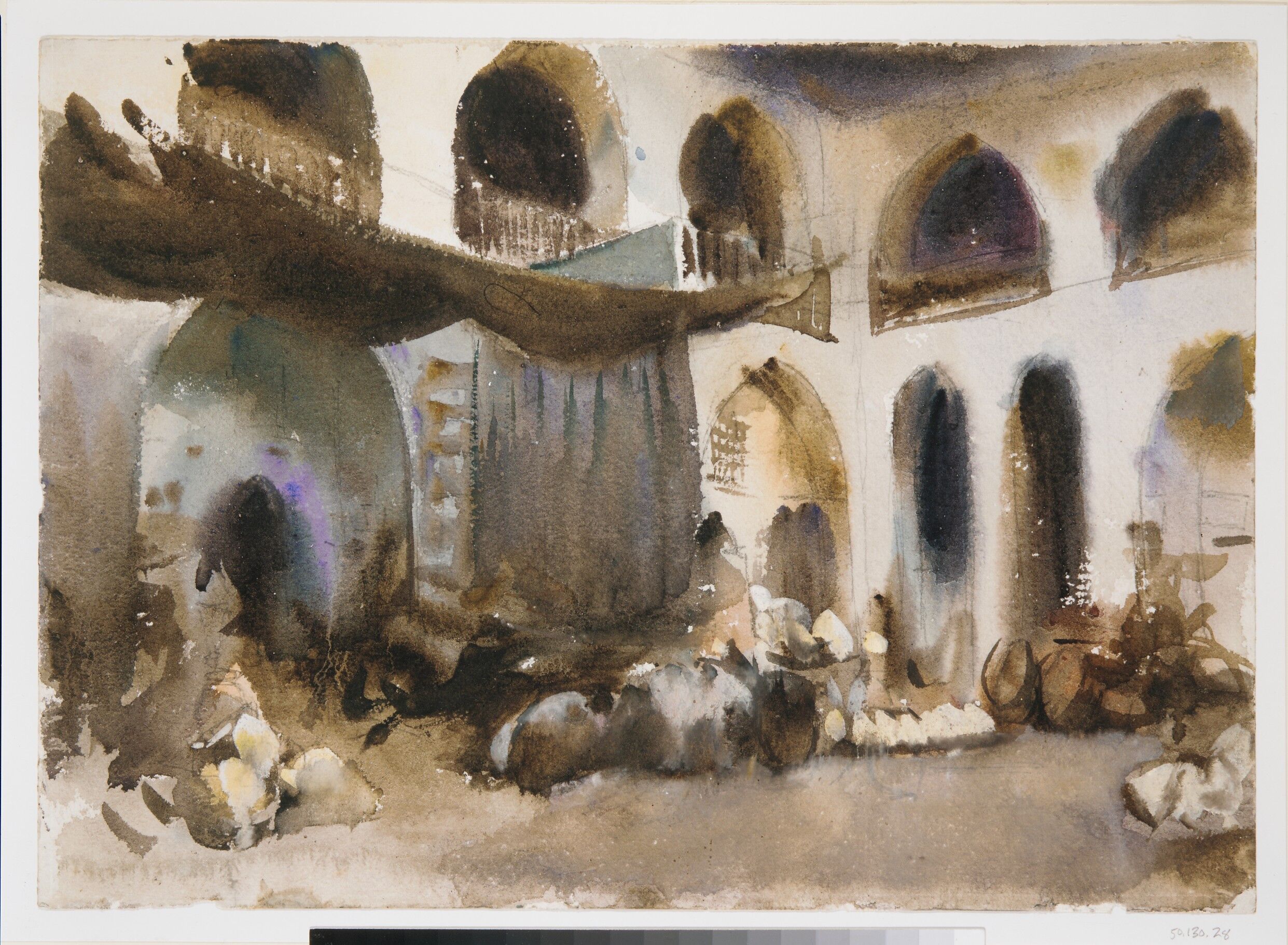Market Place, John Singer Sargent (American, Florence 1856–1925 London), Watercolor, gouache, and graphite on white wove paper, American