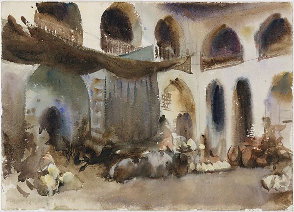 Market Place, John Singer Sargent (American, Florence 1856–1925 London), Watercolor, gouache, and graphite on white wove paper, American 