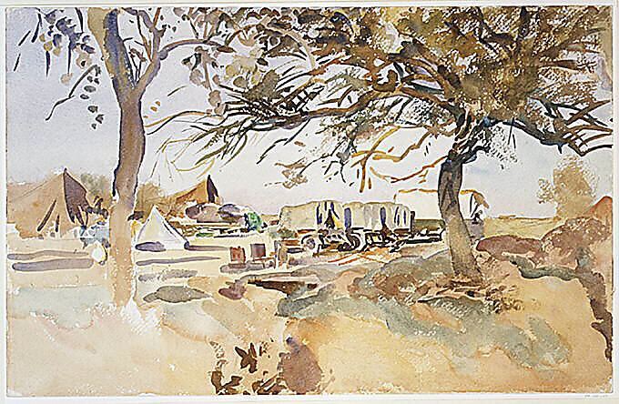 Military Camp, John Singer Sargent (American, Florence 1856–1925 London), Watercolor and graphite on white wove paper, American
