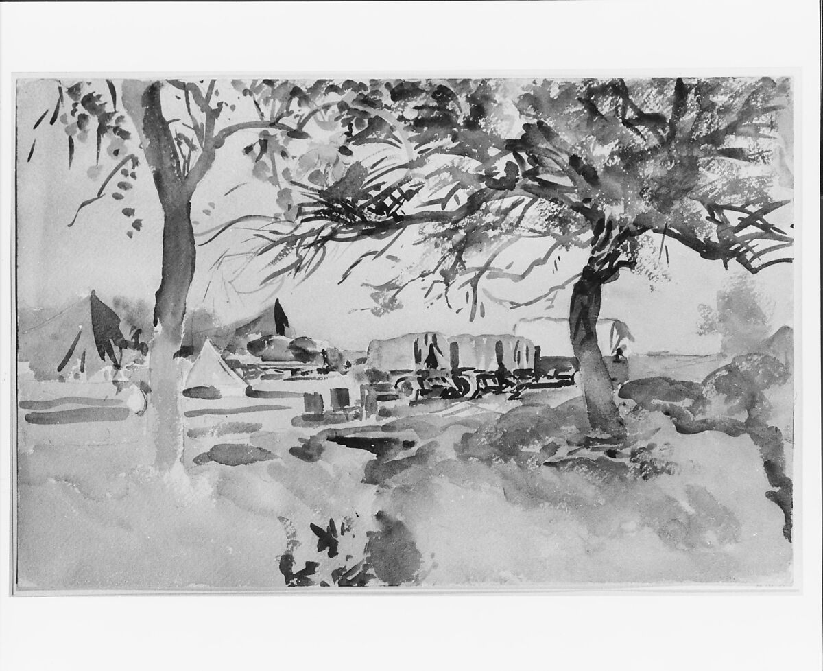 Military Camp, John Singer Sargent (American, Florence 1856–1925 London), Watercolor and graphite on white wove paper, American
