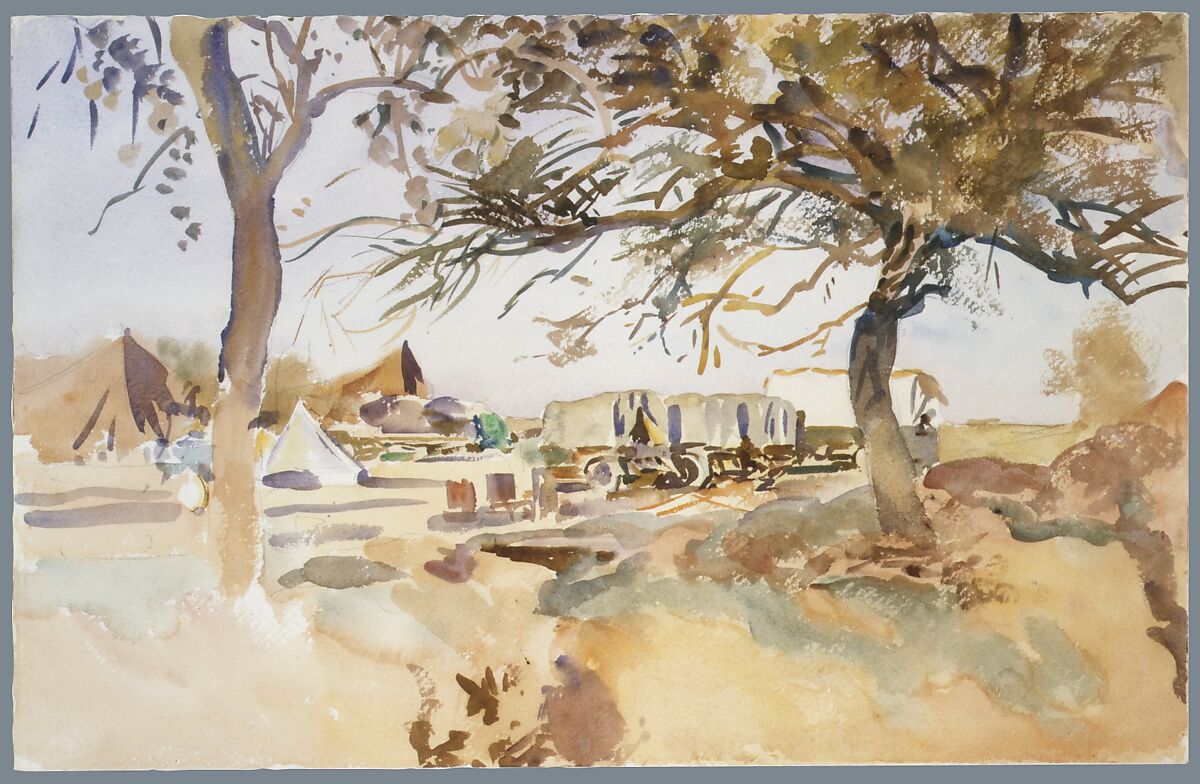 Military Camp, John Singer Sargent (American, Florence 1856–1925 London), Watercolor and graphite on white wove paper, American