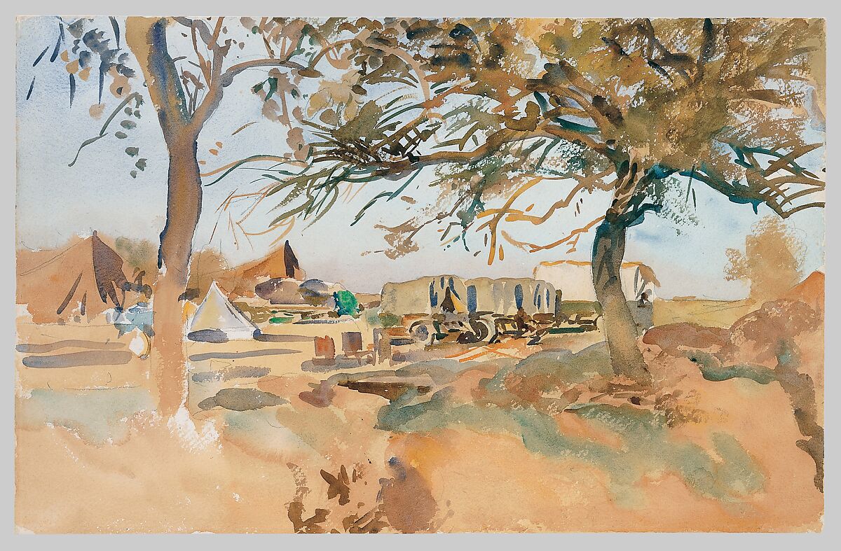 Military Camp, John Singer Sargent (American, Florence 1856–1925 London), Watercolor and graphite on white wove paper, American