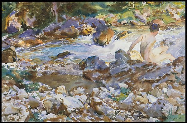 Mountain Stream, John Singer Sargent (American, Florence 1856–1925 London), Watercolor and graphite on off-white wove paper, American 