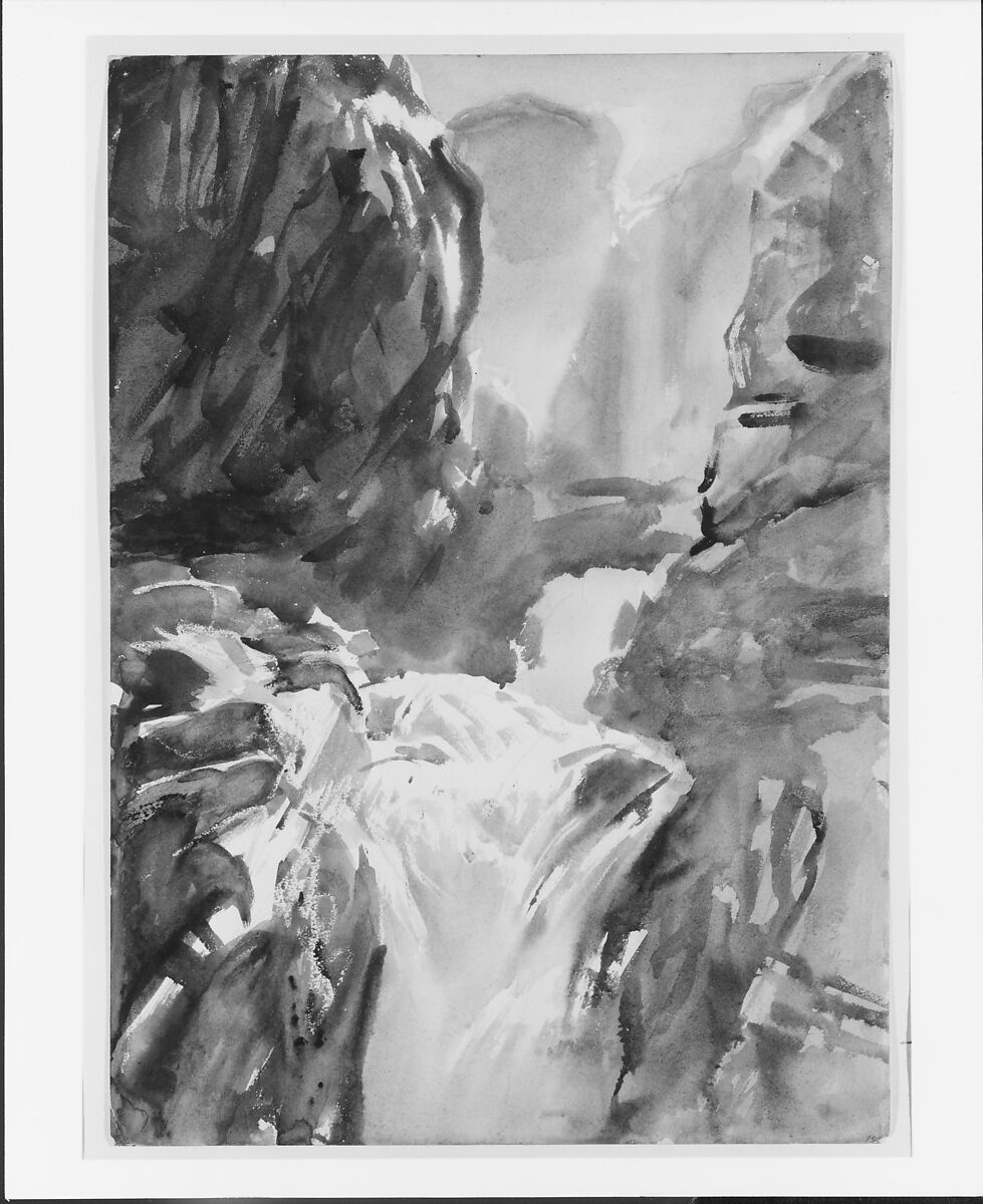 Mountain Torrent, John Singer Sargent (American, Florence 1856–1925 London), Watercolor, graphite, and wax crayon on white wove paper, American