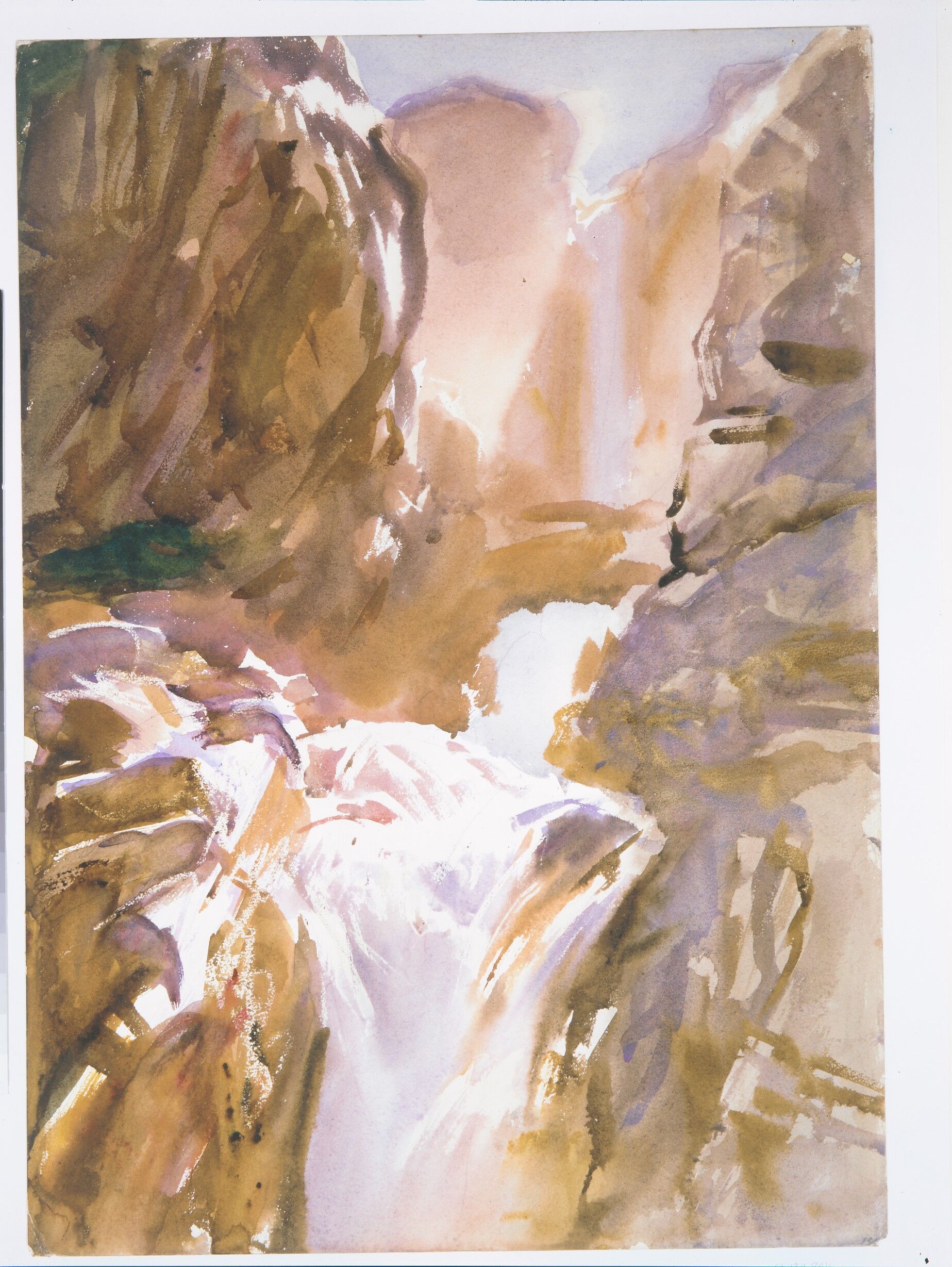 Mountain Torrent, John Singer Sargent (American, Florence 1856–1925 London), Watercolor, graphite, and wax crayon on white wove paper, American