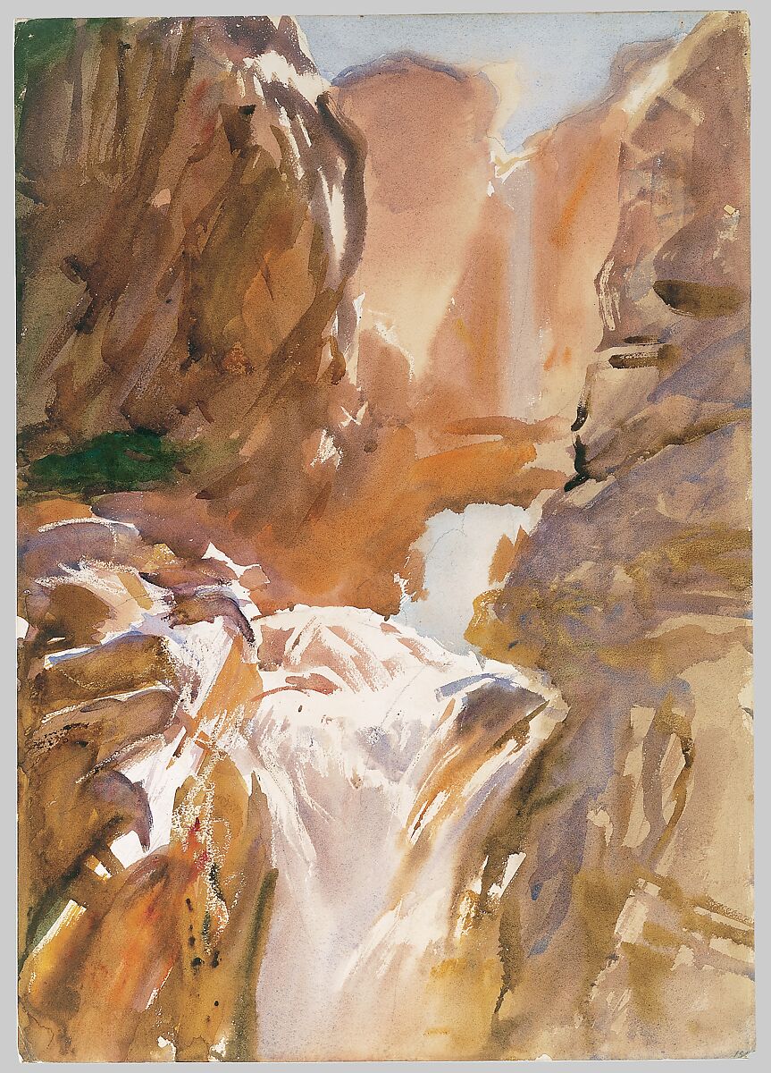 Mountain Torrent, John Singer Sargent (American, Florence 1856–1925 London), Watercolor, graphite, and wax crayon on white wove paper, American