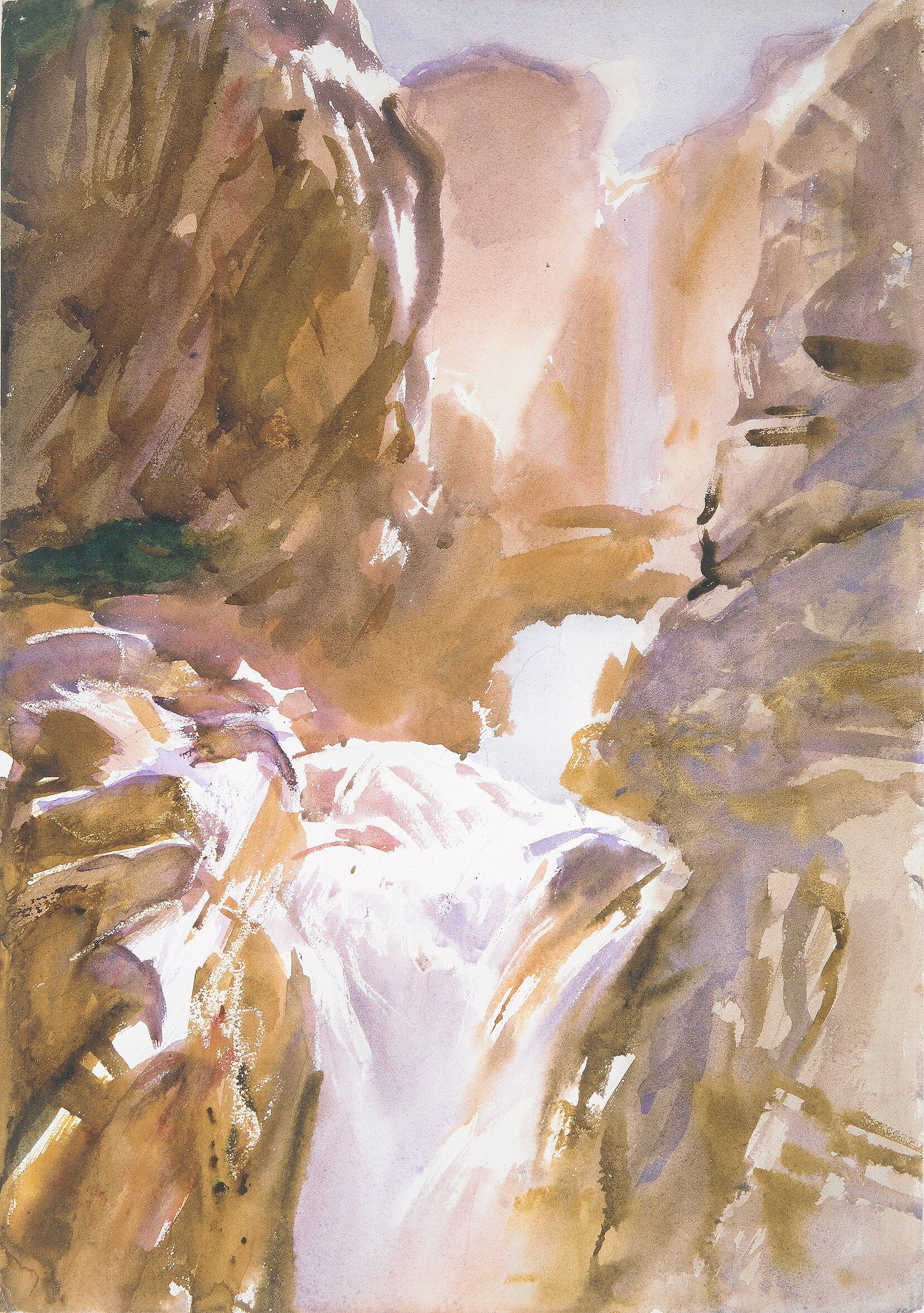 Mountain Torrent, John Singer Sargent (American, Florence 1856–1925 London), Watercolor, graphite, and wax crayon on white wove paper, American