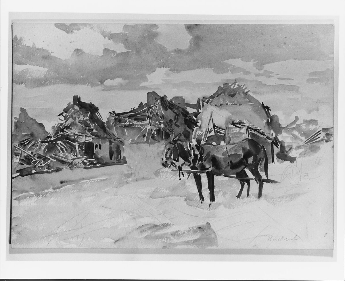Mules and Ruins, John Singer Sargent (American, Florence 1856–1925 London), Watercolor and graphite on white wove paper, American