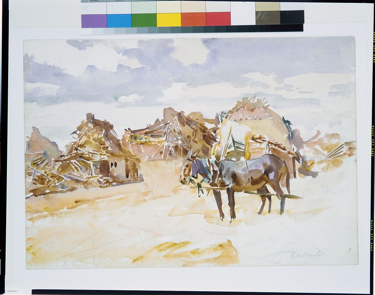 Mules and Ruins, John Singer Sargent (American, Florence 1856–1925 London), Watercolor and graphite on white wove paper, American