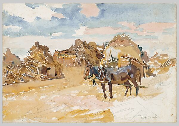 Mules and Ruins, John Singer Sargent (American, Florence 1856–1925 London), Watercolor and graphite on white wove paper, American 