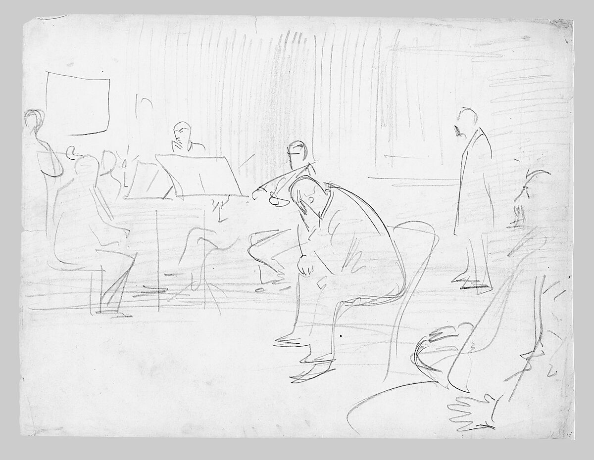 Musicians and Listeners, John Singer Sargent (American, Florence 1856–1925 London), Graphite on off-white wove paper, American