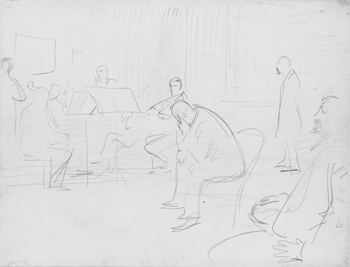 Musicians and Listeners, John Singer Sargent (American, Florence 1856–1925 London), Graphite on off-white wove paper, American