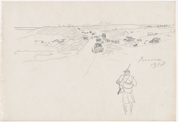 Road at Péronne, John Singer Sargent (American, Florence 1856–1925 London), Graphite on off-white wove paper, American 