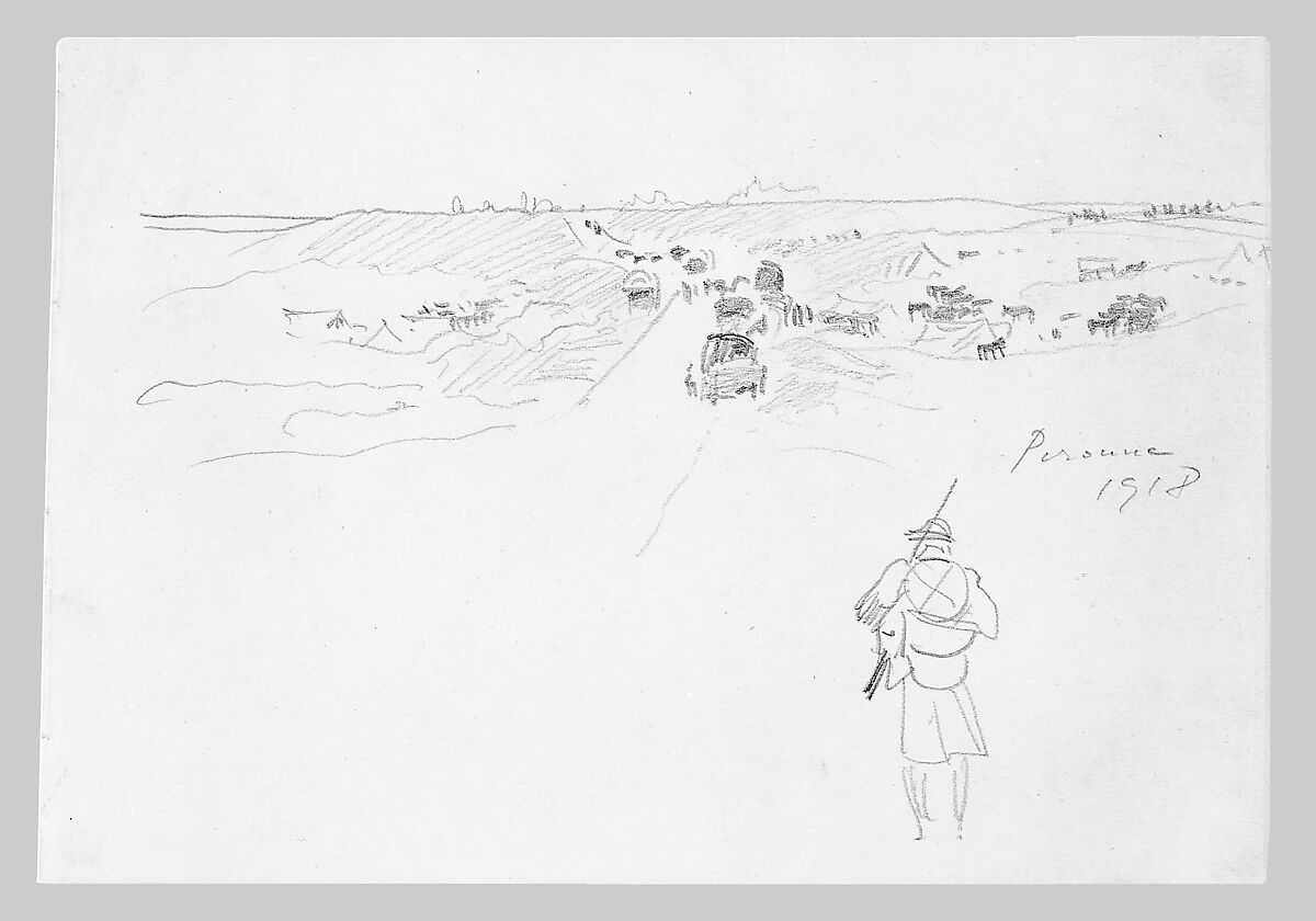 Road at Péronne, John Singer Sargent (American, Florence 1856–1925 London), Graphite on off-white wove paper, American
