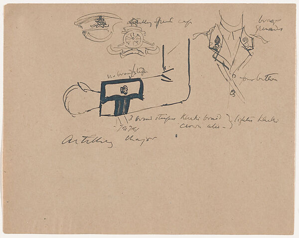 Military Insignias, John Singer Sargent (American, Florence 1856–1925 London), Pen and ink on tan wove paper, American 