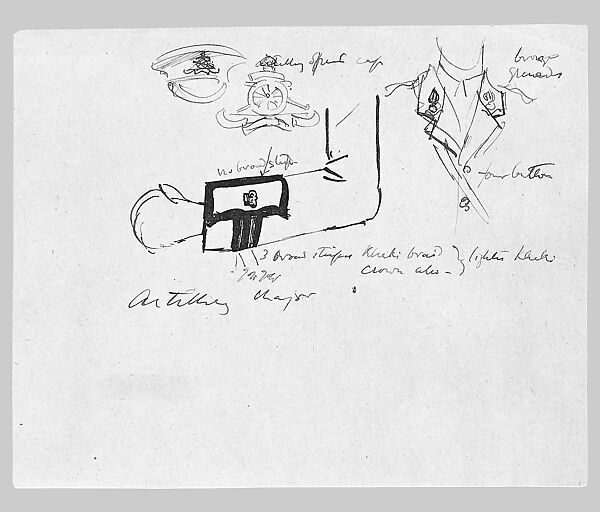 Military Insignias, John Singer Sargent (American, Florence 1856–1925 London), Pen and ink on tan wove paper, American