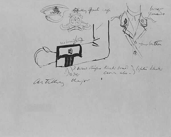 Military Insignias, John Singer Sargent (American, Florence 1856–1925 London), Pen and ink on tan wove paper, American