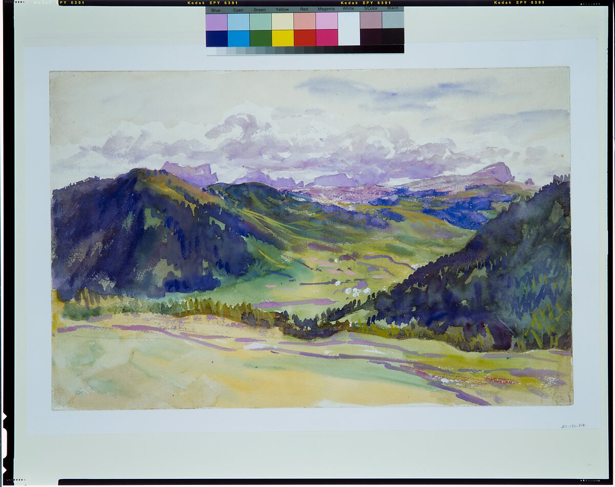 Open Valley, Dolomites, John Singer Sargent (American, Florence 1856–1925 London), Watercolor and gouache on white wove paper, American