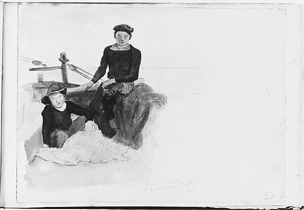 Oscar and Bobino on the Fishing Smack (from Scrapbook), John Singer Sargent (American, Florence 1856–1925 London), Graphite on off-white wove paper, American