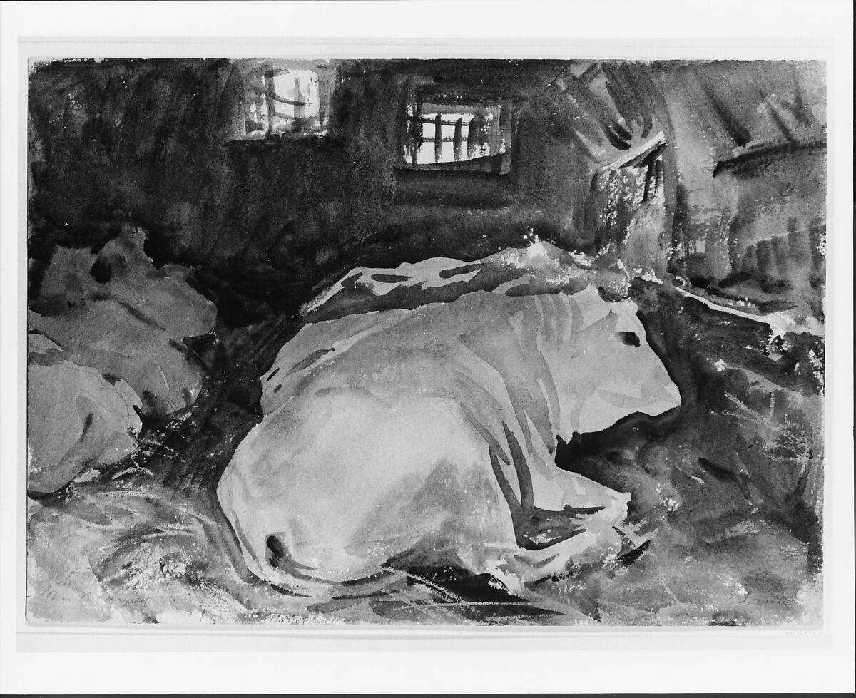 Oxen, John Singer Sargent (American, Florence 1856–1925 London), Watercolor, graphite, and wax crayon on white wove paper, American