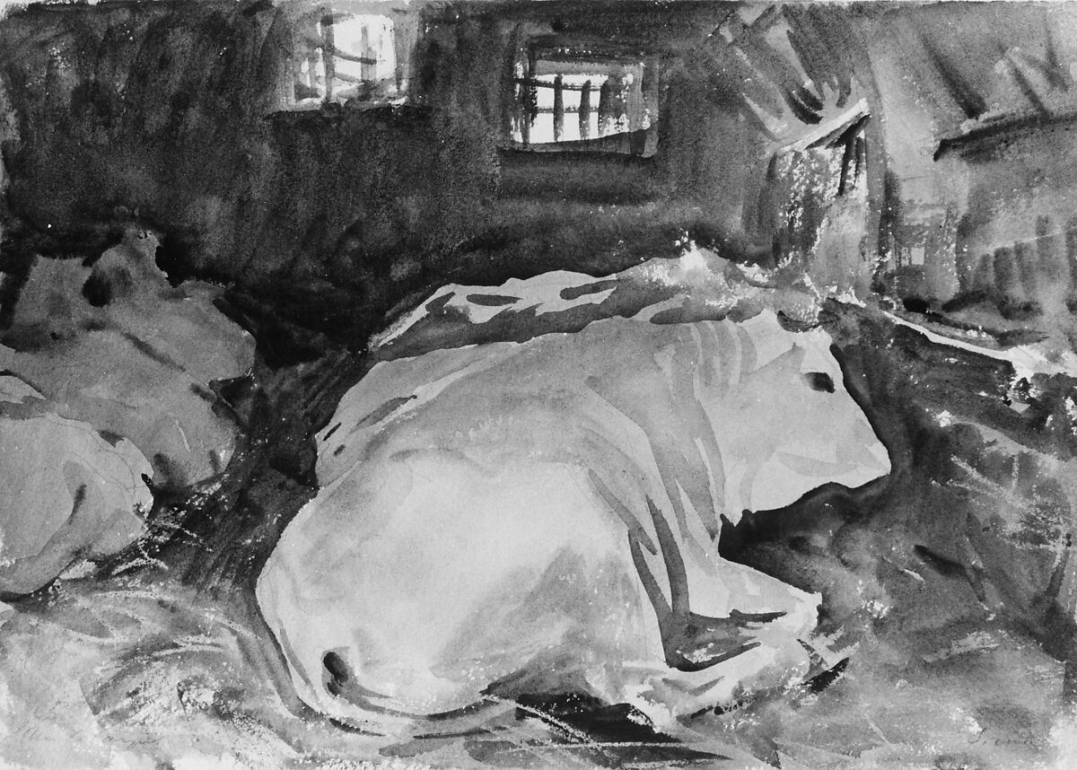 Oxen, John Singer Sargent (American, Florence 1856–1925 London), Watercolor, graphite, and wax crayon on white wove paper, American