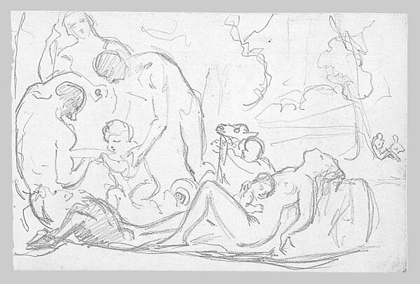 The Nurture of Bacchus (from Scrapbook), John Singer Sargent (American, Florence 1856–1925 London), Graphite on off-white wove paper, American