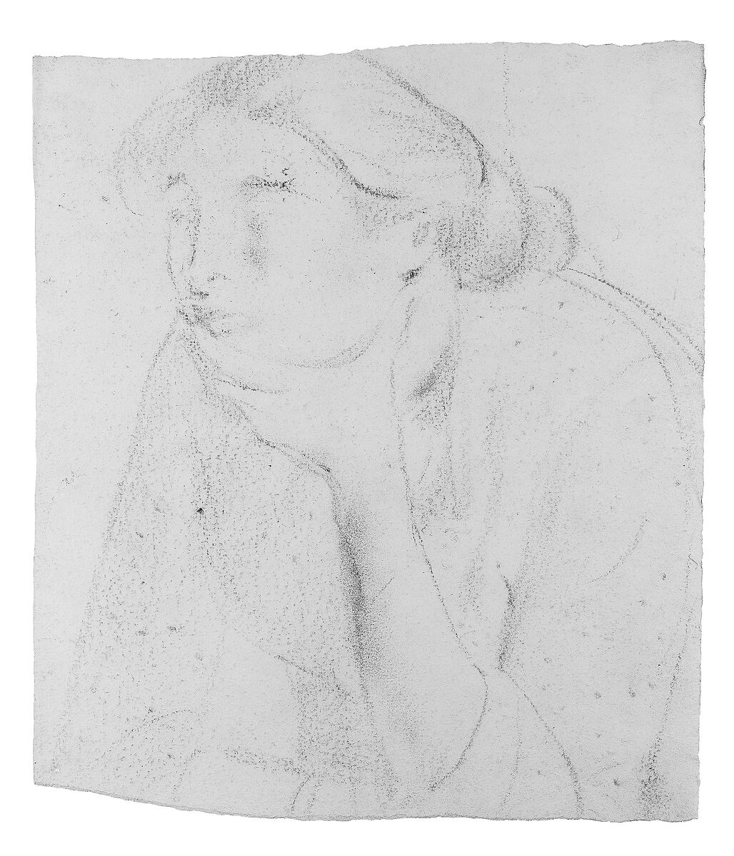 Pensive Girl, John Singer Sargent (American, Florence 1856–1925 London), Charcoal on white wove paper, American