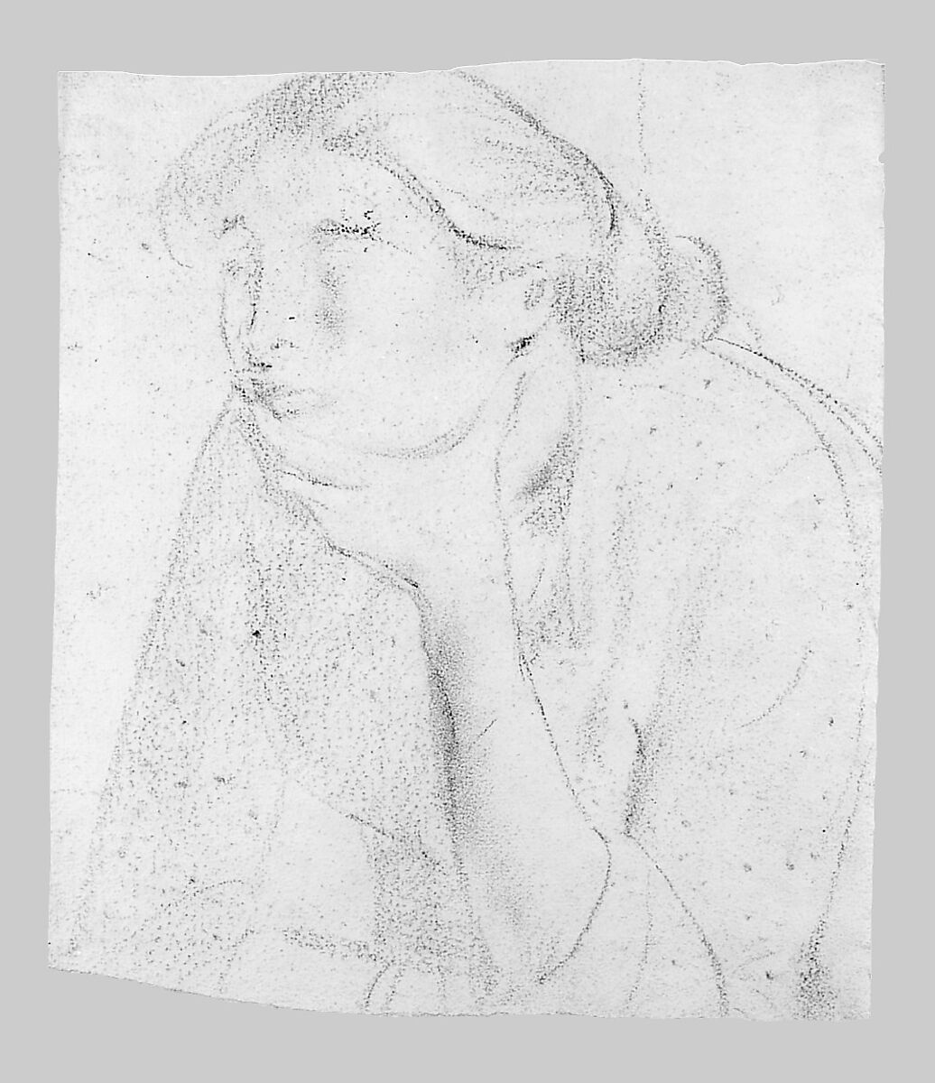 Pensive Girl, John Singer Sargent (American, Florence 1856–1925 London), Charcoal on white wove paper, American